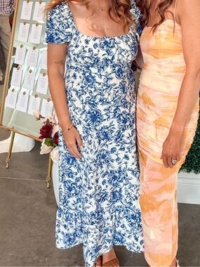 London Times Blue & White Floral Square-Neck Maxi Dress